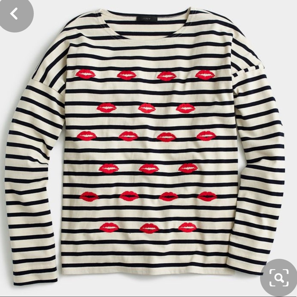J.Crew Embroidered Lips Stripe Tee Sz Medium